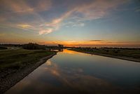 Sonnenuntergang von der alten Eisenbahnbrücke in Deventer