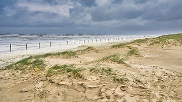 Die Düne mit dem Strand und die Nordsee während eines Sturms von eric van der eijk