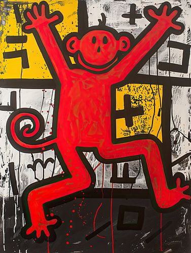 Malerei Merry Monkey | Rote Brezel