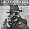 Rétro -Film Vintage Man avec caméra Années 60 Fond d'illustration Affiche Publicité Design sur Animaflora PicsStock