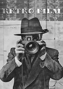 Retro -Film Vintage Man mit Kamera 60er Jahren Hintergrund Illustration Plakat Werbung Design