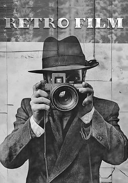 Retro film vintage man met camera jaren 60 achtergrond illustratie poster reclame ontwerp van Animaflora PicsStock