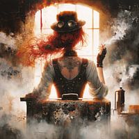 Steampunk lady before the journey