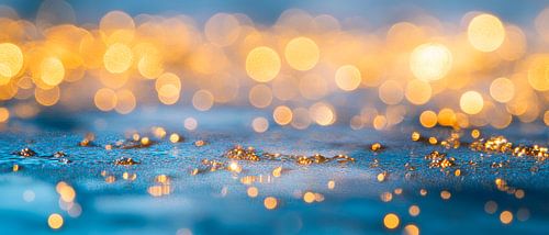 Fonkelende lichtjes op een blauw oppervlak