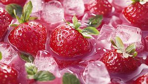 Erdbeeren zwischen Eiswürfeln