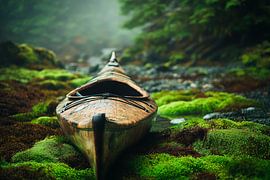 Abandoned kayak in the dense forest by Poster Art Shop