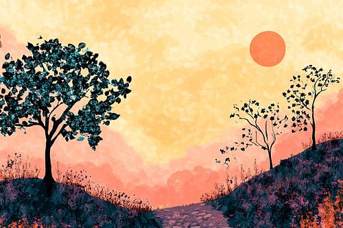 Paysage abstrait au lever du soleil