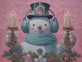 Sneeuwpop Kaars Licht van ARTEO Schilderijen
