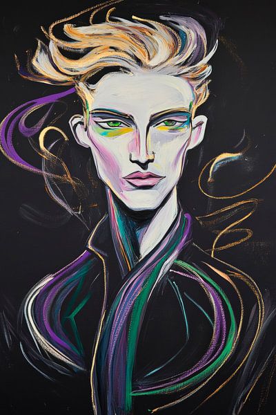 Portrait futuriste aux lignes colorées par Poster Art Shop