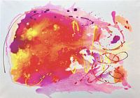 Peinture acrylique abstraite rose-orange - rose, violet &amp ; Gold Splash | Abstract Acrylic Flamingo Vibes Wall Art