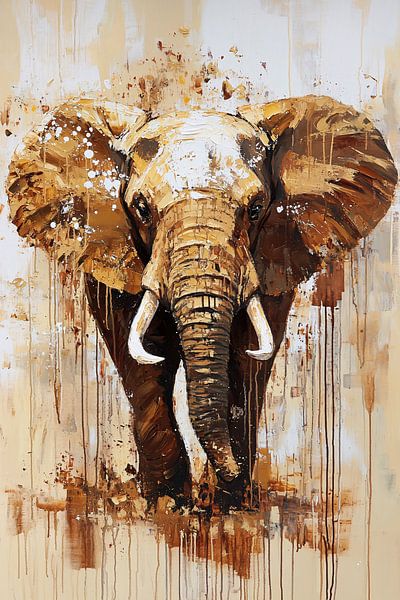 Peinture dynamique d'éléphant sur toile par Imperial Art House