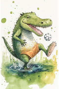Grappige krokodil speelt voetbal van Peter Roder