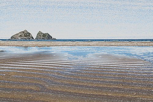 Holywell Bay, het strand  van Ross Poldark - Tekening