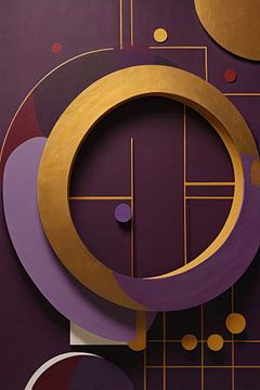 Geometrisch schilderij in gouden en paarse tinten van Art & Soul Creations