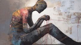 Zelfgeweefde kwelling: abstracte uitdrukking van innerlijke verscheurdheid van Aden Pink Studio