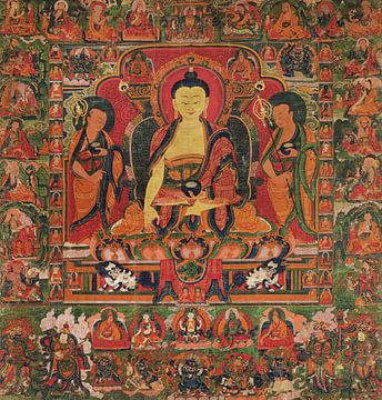 Buddhist ,Sakyamuni Triade en Zestien Arhats, Boeddha standbeeld
