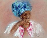 Portret van een oude  Afrikaanse  vrouw. Pasteltekening. van Ineke de Rijk thumbnail
