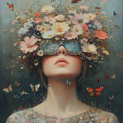 Flower Blindfold | Young Woman Flower Blindfold by Eye catching paintings