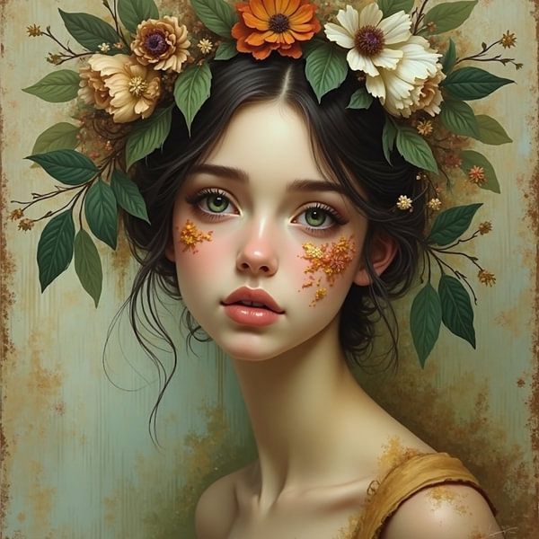 Aardse Harmonie – Jonge Vrouw in Warme Natuurtinten van Kleurenrijk