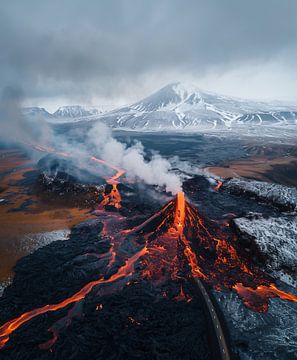 Het vloeiende vuurlandschap van IJsland van fernlichtsicht