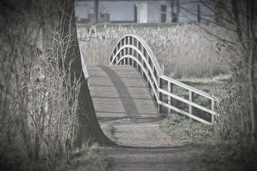 voetgangers en fietsers brug in het bos par Pascal Engelbarts