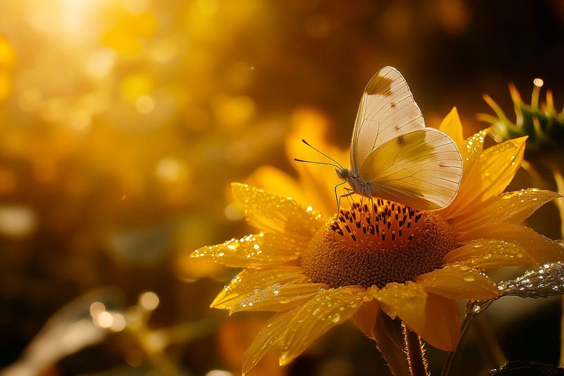 Butterfly on sunflower by Poster Art Shop