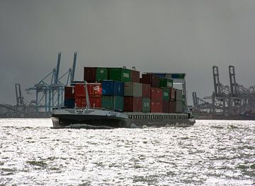 Containerschip met containers op de Maasvlakte van scheepskijkerhavenfotografie
