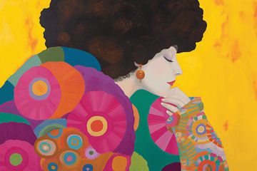 Kleurrijk portret in de stijl van Gustav Klimt en Hilma af Klint van Carla Van Iersel