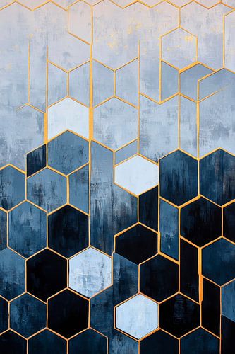 Geometrisch patroon in blauw en goud