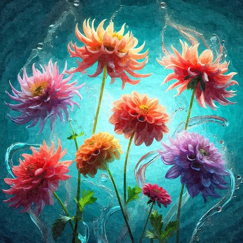 Sunken beauty - dahlias in the water