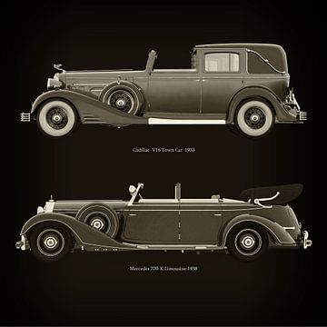 Cadillac V16 Town Car 1933 et Mercedes 770-K Limousine 1938