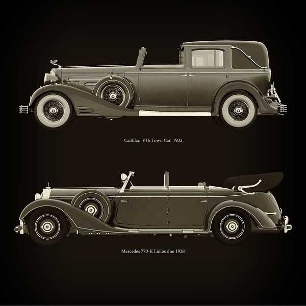 Cadillac V16 Town Car 1933 et Mercedes 770-K Limousine 1938 par Jan Keteleer