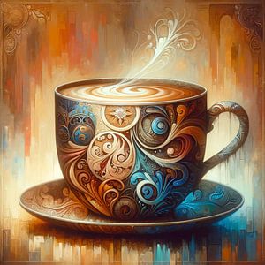 Tanzende Muster im Kaffeetassen-Kosmos