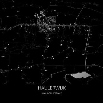 Zwart-witte landkaart van Haulerwijk, Fryslan. van Rezona