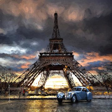Bugatti Type 57- Eiffel Toren, Parijs van Martin Melis
