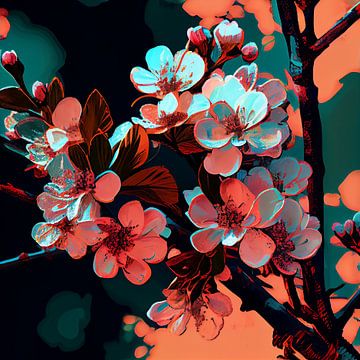 Fleurs de cerisier pop art II sur Bianca ter Riet