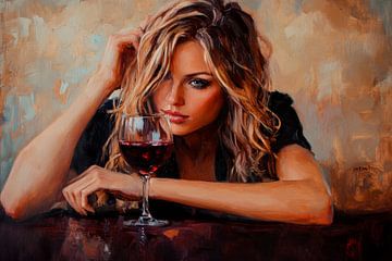 Frau mit Wein von Poster Art Shop