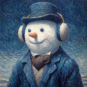 Schneemann in sternenklarer Nacht