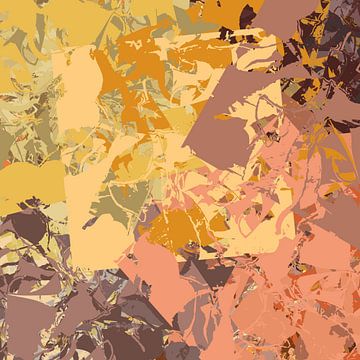 Moderne abstracte botanische kunst in warme retro kleuren. Organische vormen. van Dina Dankers