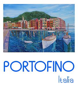 Retro-poster Portofino Parel van de Middellandse Zee aan de Italiaanse Riviera van Markus Bleichner