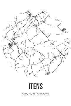Itens (Fryslan) | Landkaart | Zwart-wit van Rezona