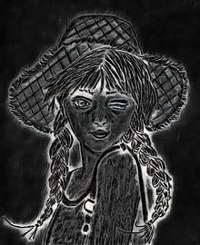 Paysanne avec chapeau de paille et tresses.