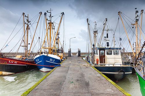 Fishing trawlers in the Wadden Sea port of Lauwersoog