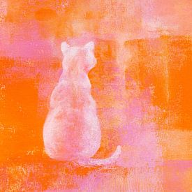 Chat blanc sur fond orange sur Karen Kaspar