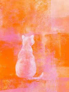 Weiße Katze auf Orange eins