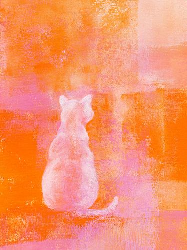 Weiße Katze auf Orange eins von Karen Kaspar