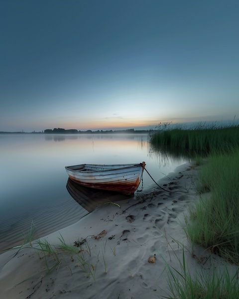 Mystisches Licht, schwimmendes Boot von fernlichtsicht