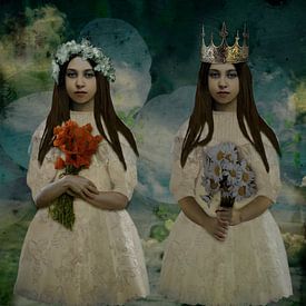 Vintage Flowers Daisy & Puppy by Yvonne Zeldenthuis