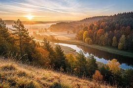 River Valley with Autumn Foliage at Sunrise by Markus Gann