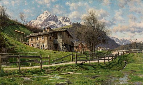 Peder Monsted, Landschap met boerderij in Werfen, 1899